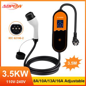 ADPOW 휴대용 16A Type2 EV 충전기 IEC 62196-2 표준 EV 충전 액세서리 용 3.5KW 3.5M 케이블 전류 조절 가능한 Wallbox