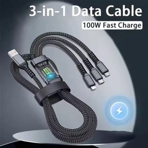 3 In 1 100W LED 디지털 디스플레이 USB 케이블 유형 C Usb 마이크로 아이폰 삼성 화웨이 Xiaomi 멀티 포트 다중 충전 와이어