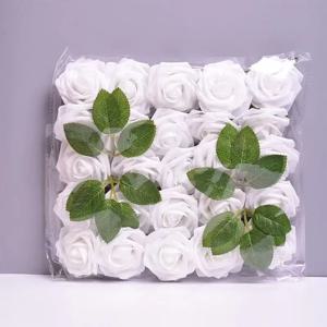 인공 꽃 25pcs DIY 웨딩 부케에 대 한 줄기와 진짜 찾고 흰색 거품 가짜 장미 빨간 신부 샤워 센터 피스