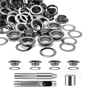 금속 그로멧 도구 키트 그로밋 Eyelets 가죽 의류 신발 벨트 커튼에 대한 펀치 설치 도구 DIY 공예 액세서리 블랙