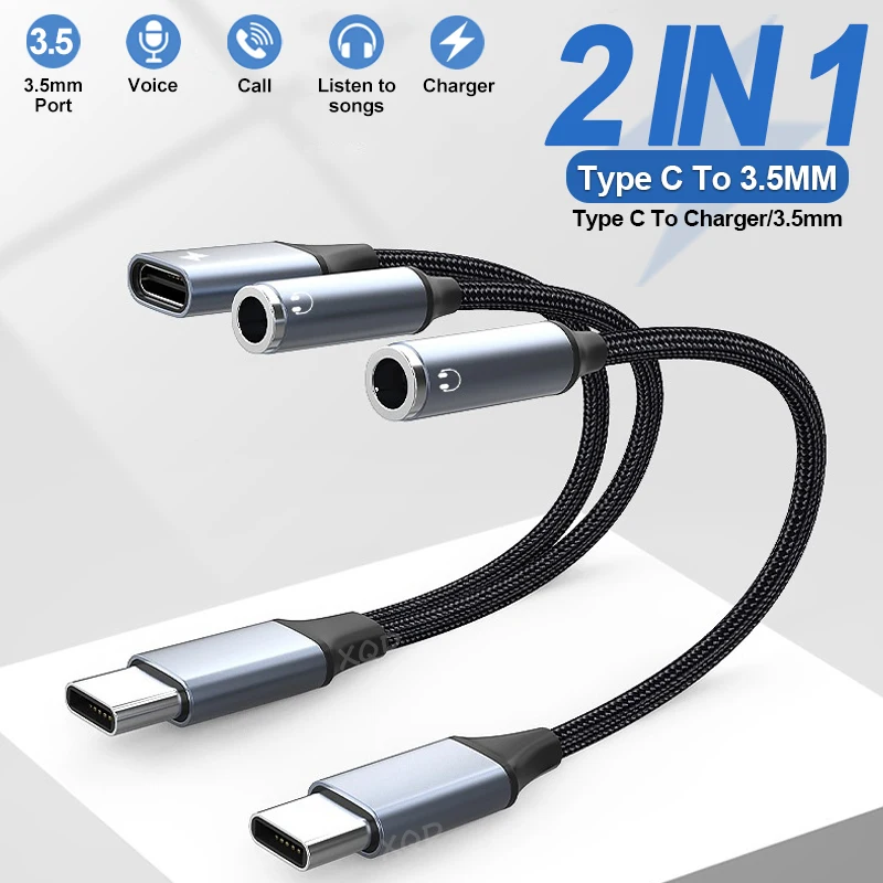 오디오 어댑터 2 IN 1 고속 충전 Samsung S20 Ultra Note 20 For iPad Pro Huawei Xiaomi Type C ~ 3.5mm 잭 이어폰 분배기