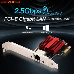 2.5G PCI-E-RJ45 네트워크 카드 RTL8125B 칩 Win10/11 용 100/1000Mbps 2.5Gbps PCIE X1 이더넷 유선 LAN 컨트롤러 어댑터