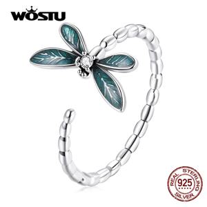 WOSTU 2021 925 스털링 슬라이버 조정 가능한 정통 곤충 잠자리 오픈 사이즈 반지 여성을위한 여성 오리지널 쥬얼리 CTR216