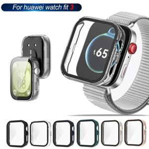 Huawei Watch Fit 3 용 강화 유리 + 케이스 화면 보호기 Huawei Fit 3 용 올라운드 하드 PC 범퍼 커버 스마트 액세서리