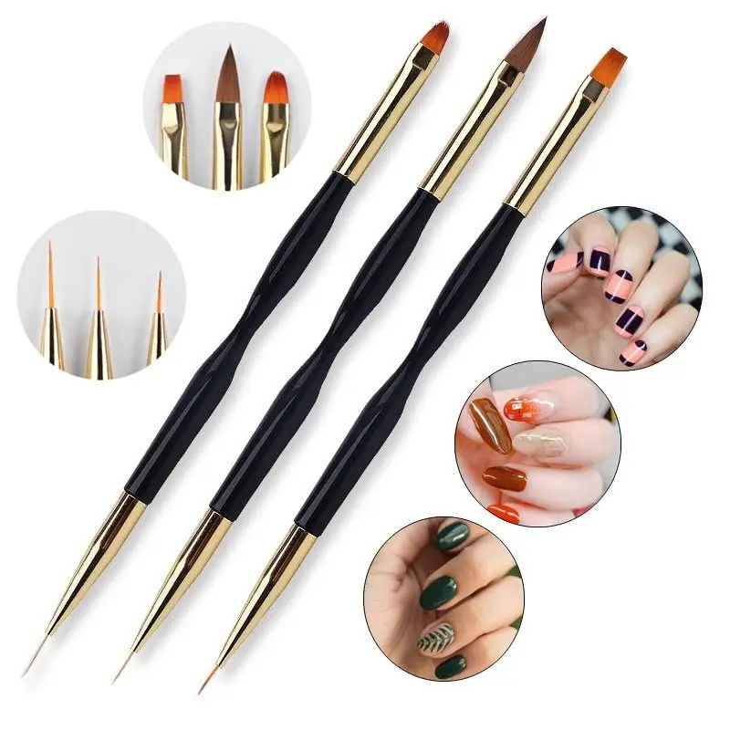 LULAA 3 Pcs 네일 드로잉 펜 듀얼 엔드 네일 아트 펜 브러시 아크릴 라운드 플랫 페인팅 드로잉 라이너 네일 아트 도구 네일 아트 Diy