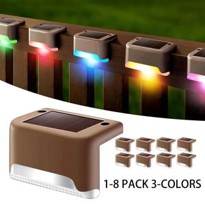 1-8 팩 Led 태양 단계 조명 계단 마당 파티오 통로 갑판에 대 한 야외 울타리 정원 램프 3 색 방수 RGB 햇빛