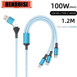 FASO 3 In 2 100W 고속 충전 케이블 iPhone 용 마이크로 USB TypeC 휴대 전화 데이터 케이블 Huawei Xiaomi Redmi Samsung 충전 케이블