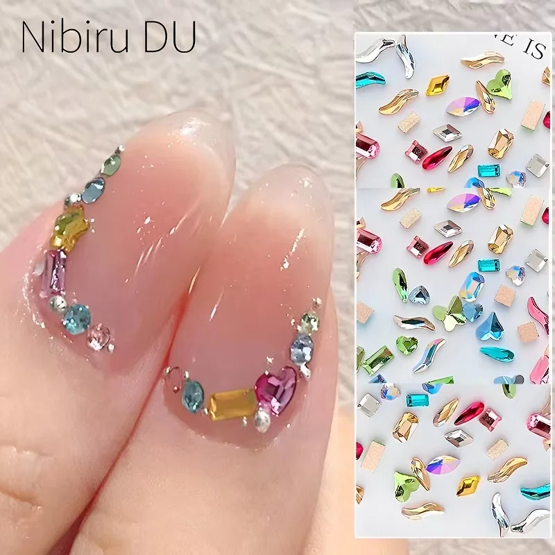 300/100pcs 미니 네일 아트 라인 석 크리스탈 아크릴 플랫 백 다이아몬드 혼합 모양 스파클 DIY 네일 럭셔리 매니큐어 액세서리