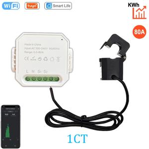 Tuya WIFI 스마트 에너지 미터 AC100-240V 1CT 클램프 App 제어 80A 전력 모니터 전기 통계 50/60Hz 지능형 생활