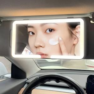 자동차 선 바이저 메이크업 거울 LED 터치 스크린 조정 가능한 밝기 전환 가능한 자동 인테리어 메이크업 거울 충전 화장대 거울