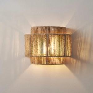 레트로 등나무 직조 벽 램프 그늘 LED E27 중국어 디자인 대마 밧줄 벽 Sconces 홈 거실 장식 조명기구