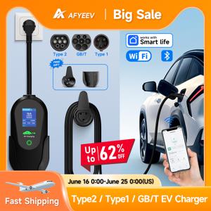 AFYEEV 3600W 휴대용 유형 2 IEC62196-2 EV 충전기 Type1 SAE J1772 전기 자동차 충전기 EU 플러그 WiFi 블루투스 APP 제어