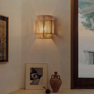 대마 밧줄 벽 조명 홈 아트 데코 침실 로비 통로 호텔 분위기 Sconce E27 전구 크리 에이 티브 램프