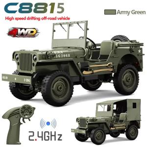 C8815 1/10 WILLYS JEEP 2.4G Rc 자동차 1941 4WD RTR 크롤러 등산 규모 군용 트럭 오프로드 차량 성인 장난감 어린이를위한 선물