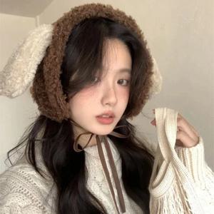 여성용 귀여운 강아지 봉제 귀마개, 따뜻한 귀 보호, 방풍 스트랩, 부드러운 소녀 귀 가방, 머리띠, 2024 신제품