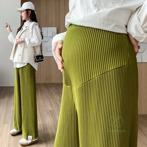 용수철 가을 플리츠 임산부 바지, 와이드 레그, 느슨한 스트레이트 조절 가능한 하이 웨이스트 의류, 임산부 청소년 임신