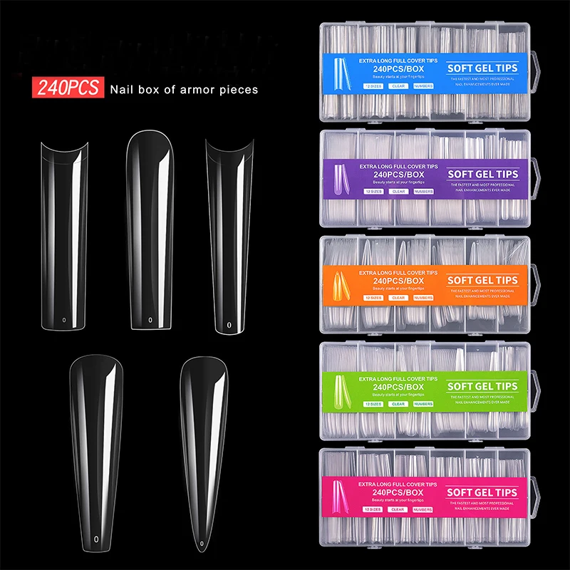 240pcs XXL 거짓 손톱 슈퍼 긴 발레리나 손톱 프레스 온 네일 풀 커버 매트 젤 팁 네일 아트 아메리칸 캡슐 가짜 팁
