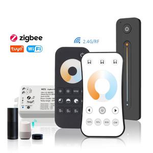 Wifi Tuya Zigbee 2CH LED 컨트롤러 DC 12V 24V 스마트 조광기, WW CW CCT 스트립 조명용 푸시 디밍 RF 2.4G 원격 제어