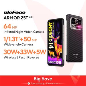 【월드 프리미어】Ulefone Armor 25T 4G 열화상 견고한 휴대폰 Android 14 33W 50MP+64MP NFC 방수 스마트폰 글로벌