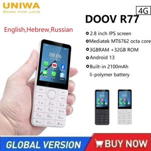 UNIWA DOOV R77 4G 휴대폰, 스마트 터치 스크린, Whatsapp, 안드로이드 13, 키패드 휴대폰, 히브리어 키보드, 2.8 인치, 3GB + 32GB, 2100mAh