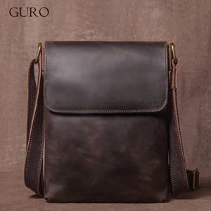 GURO 하이 퀄리티 정품 가죽 숄더백, 남성용 패션 크로스바디 백, 크레이지 호스 소가죽 메신저 백, 데일리 소형 사첼