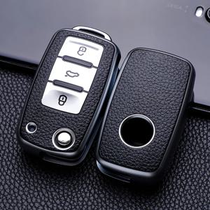 가죽 자동차 키 케이스 자동차 키 VW 폭스 바겐 폴로 Tiguan Passat 골프 Jetta Lavida Skoda Octavia 용 전체 커버 보호 가방