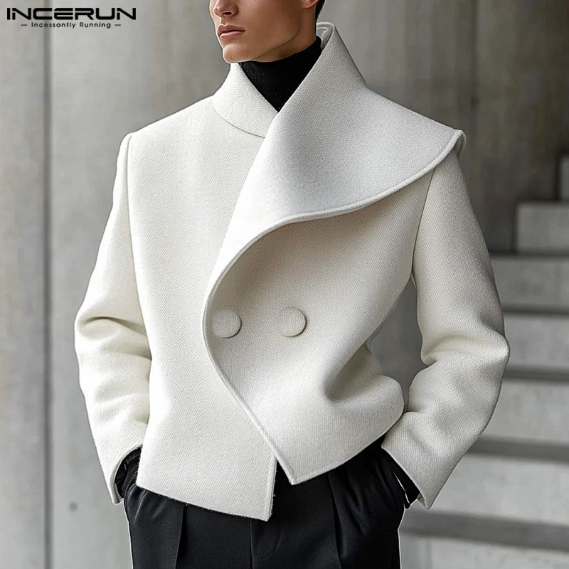 INCERUN 남성용 캐주얼 스타일리시 스타일 상의, 비대칭 칼라 세트, 멋진 남성 단색, 올 매치 루즈 긴팔 블레이저, 2025