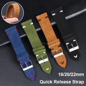 퀵 릴리스 Smartwatch 밴드 18mm 20mm 22mm 유니버설 스웨이드 가죽 빈티지 스트랩 소프트 손목 벨트 고품질 스포츠 팔찌