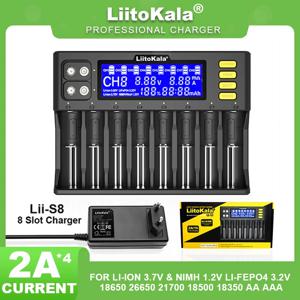 LiitoKala Lii-S8 LCD 18650 리튬 이온 3.7V NiMH 1.2V Li-FePO4 3.2V IMR 3.8V 26650 21700 26700 18350 AA AAA 9V 배터리 충전기