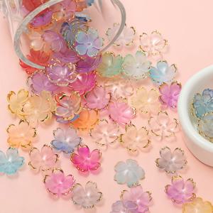50pcs 벚꽃 아크릴 비즈 황금 닦았 패턴 꽃잎 매력 커넥터 DIY 귀걸이 헤어 쥬얼리 액세서리 만들기