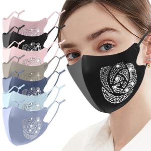 1pc 여성 가장 무도회 마스크 볼 다이아몬드 워터 크리스탈 컬러 패션 조절 가능한 이어 밴드 세척 및 재사용 가능한 보호 마스크
