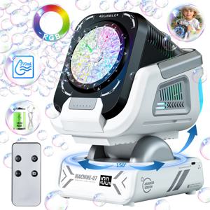 원격 제어, 자동 회전 및 Rgb 조명, 1800Mah 충전식 배터리, Type-C 충전, 어린이, 결혼식, 생일 파티, 야외 활동에 적합한 버블 머신의 업그레이드 버전, 버블 유체는 포함되어 있지 않습니다.