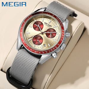 MEGIR 새로운 럭셔리 남성용 시계 캔버스 직조 스트랩 스포츠 자동 크로노 그래프 석영 방수 손목 시계 남성용 2247