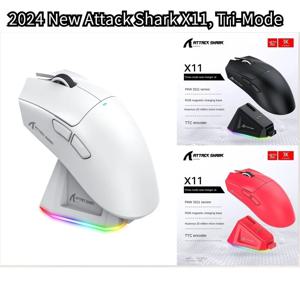 새로운 핫 세일 ATTACK SHARK X11 무선 게이머 마우스(충전 도크 포함) PixArt PAW3311 게임 센서, BT/2.4G 무선 마우스