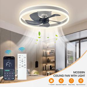 2 in 1 현대 스마트 천장 팬 침실 천장 팬 조명 및 제어 거실 레스토랑 실내 장식 LED 천장 팬
