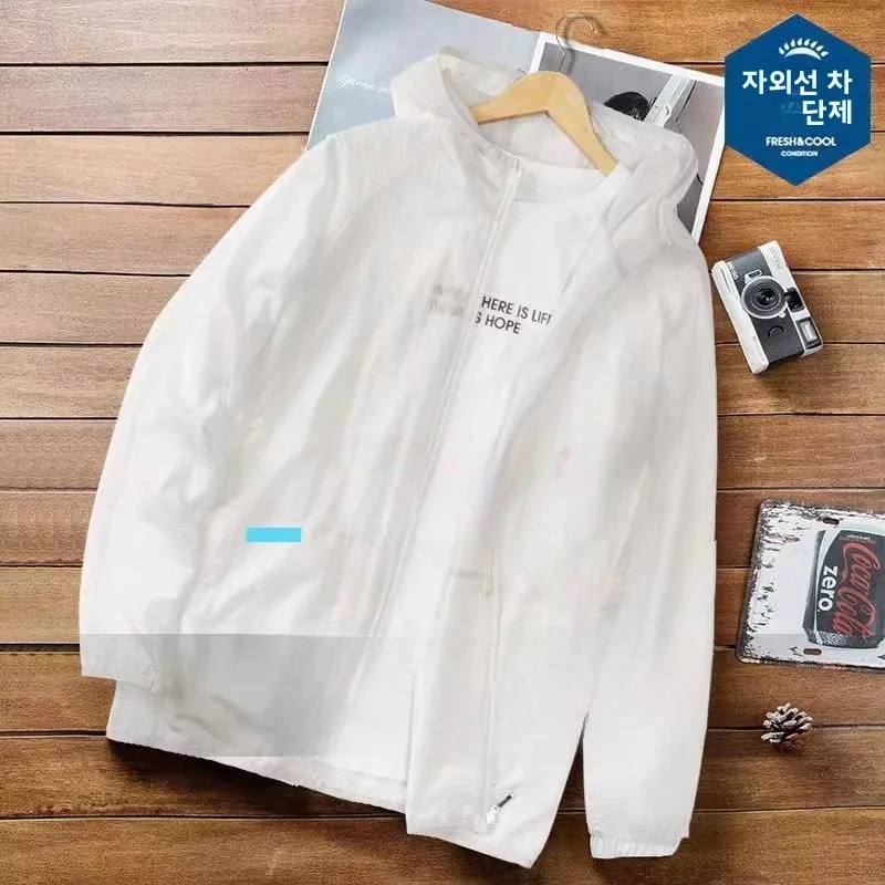 2025 아이스 실크 속건 자외선 차단 의류 여름 남성 후드 얇은 야외 자외선 차단 아우터 패셔너블 루즈핏