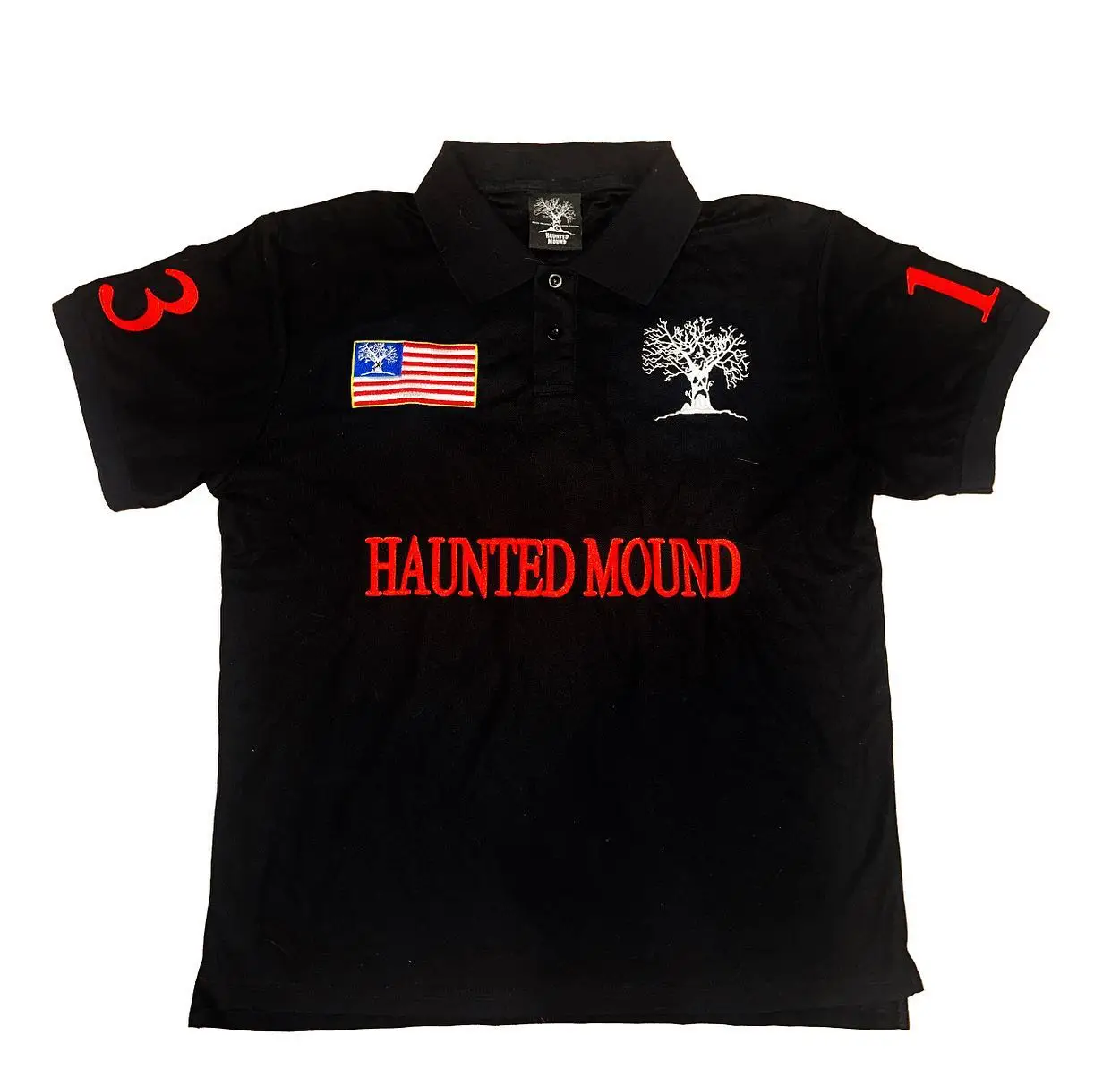 Haunted Mound 폴로 셔츠 미국 레트로 스트리트 힙합 반소매 셔츠 Y2k 남성 캐주얼 자수 코튼 탑 야구 의류