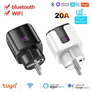 Tuya 스마트 EU 플러그 WiFi + Bluetooth 20A 소켓, 전력 모니터링 타이머 포함 어린이 잠금 콘센트 Google 홈 Alice SmartThings Alexa