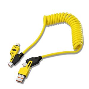 4 in 1 65W 스프링 짧은 데이터 케이블 6A USB 유형 C 스프링 텔레스코픽 빠른 충전기 와이어 스프링 USB 케이블(iPhone 15 14 13 12)