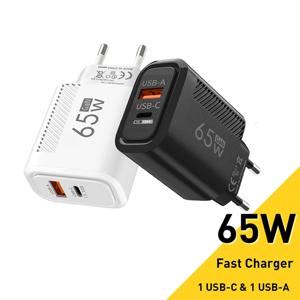 65W GAN 2 포트 충전기 USB 유형 C PD 빠른 충전 3.0 iPhone 15 Pro max 용 휴대 전화 벽 어댑터 Huawei Xiaomi EU/US 플러그