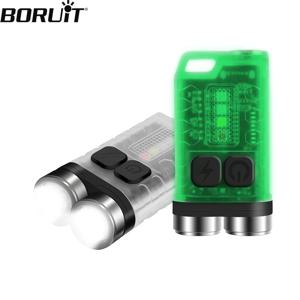 BORUiT V3 LED 키체인 휴대용 손전등 작업등, C 타입 충전식 미니 토치, 자석 UV 캠핑 포켓 랜턴