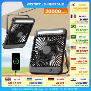 Warmco D4 휴대용 책상 팬 충전식 20000mAh 캠핑 팬, 조명, 48시간 실행 시간 8
