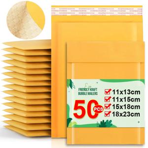 50/10PCS 노란색 크래프트 버블 메일러 셀프 씰 접착 배송 가방 배송용 쿠션 패딩 봉투 우편 포장