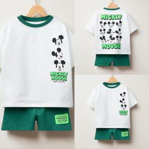 디즈니 아동 유행 의류 Tshirt 느슨한 2pcs 세트 소년 모든 경기 반바지 짧은 소매 흰색 만화 티셔츠 반바지 아동 의상