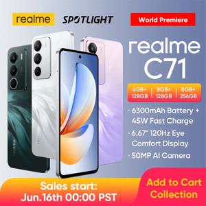 [월드 프리미어] realme C71 스마트폰 6300mAh 배터리 45W 충전 6.67인치 120Hz 디스플레이 50MP 카메라 UNISOC T7250 칩셋 NFC IP64