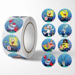 500pcs/롤 SpongeBob SquarePants DIY 스티커 낙서 장식 애니메이션 귀여운 라운드 스티커 어린이 장난감 선물