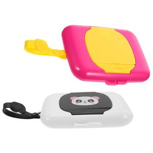 2Pcs 아기 물티슈 홀더 휴대용 팬더 디자인 젖은 티슈 상자 보라색 검정색 저장 용기 재사용 가능한 디스펜서 케이스 여행 물티슈