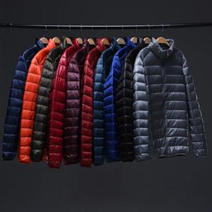 0-10 ℃   남자 울트라 라이트 다운 재킷 남자 겨울 코트 초경량 휴대용 스탠드 칼라 다운 파카 방풍 오버 코트 6XL
