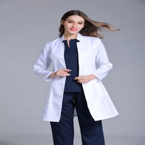 가을 여성 스탠드 칼라 주름 방지 긴 소매 실험실 유니폼 치과 진료소 의사의 아웃웨어 슬림 피트 화이트 색상