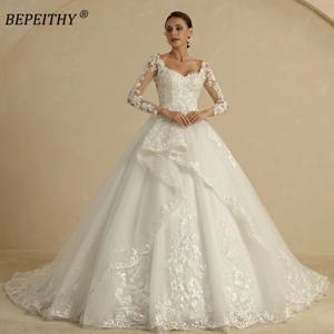 BEPEITHYCustomized 반짝이 볼 가운 웨딩 드레스 여성을위한 풀 슬리브 신부 2022 Sweetheart Ruffle 스커트 Shinny Bridal Dress